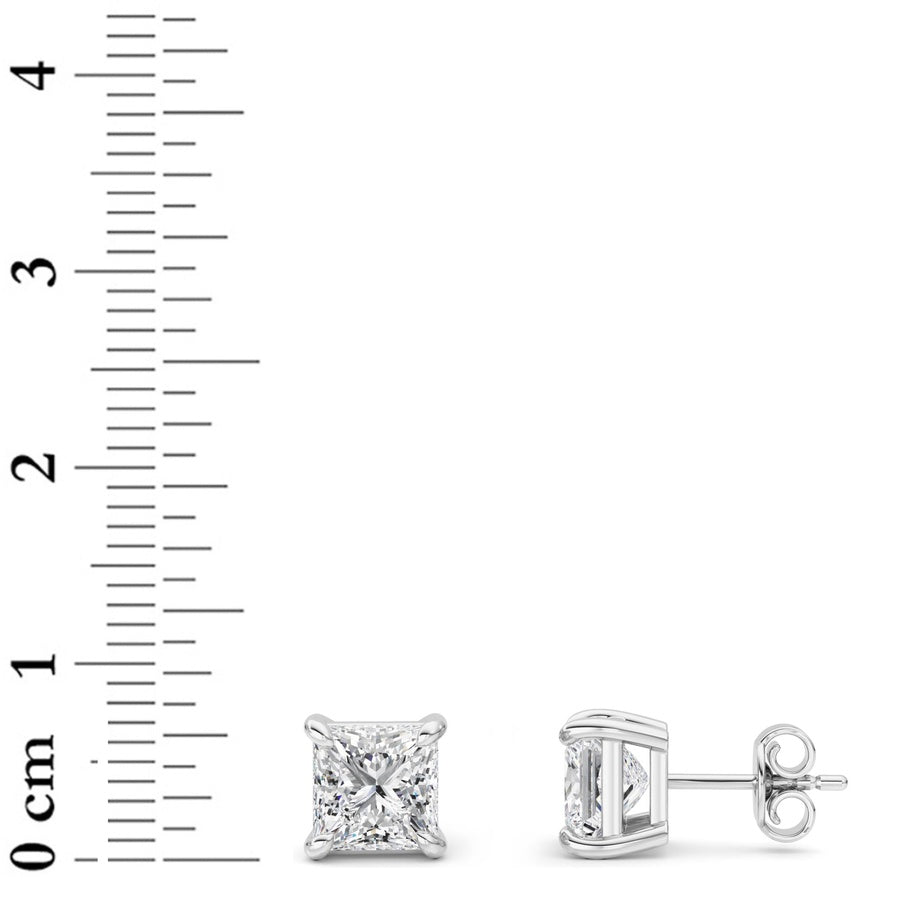 5CTW Princess Shaped Lab Grown Diamond (F/VS) Classic Basket Set Stud Earrings in 14K Gold