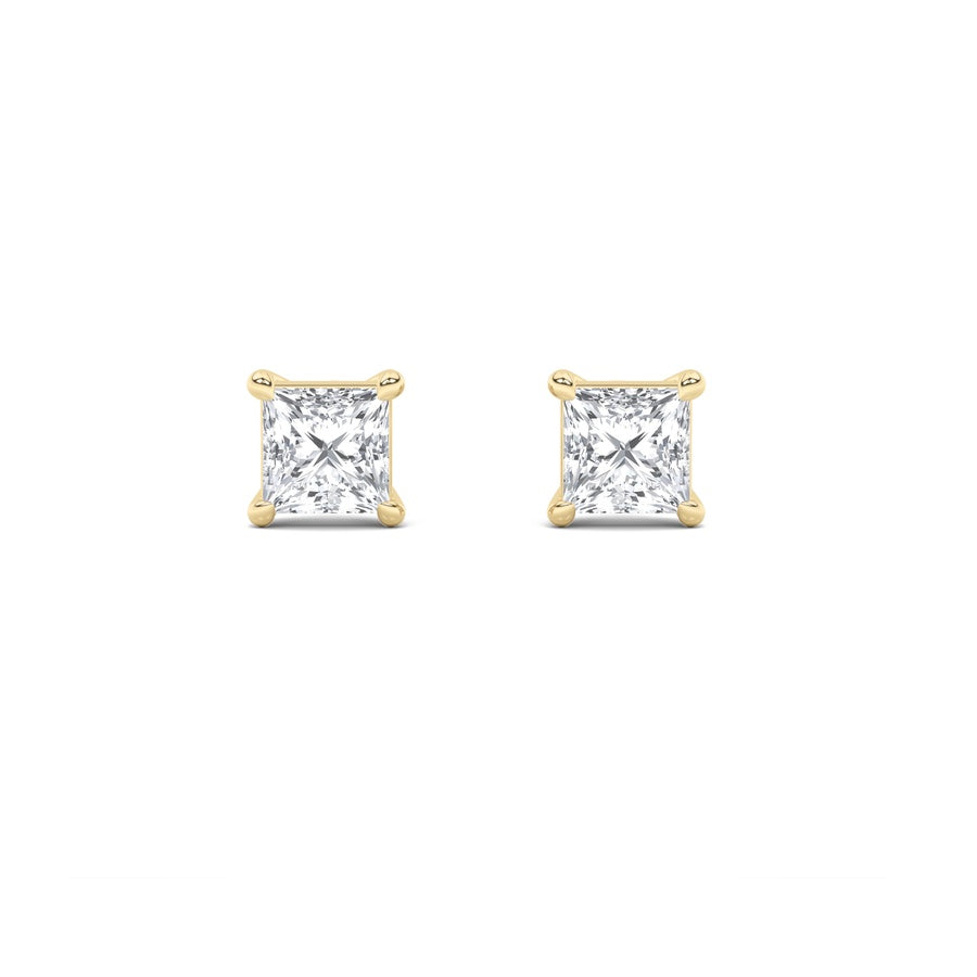 5CTW Princess Shaped Lab Grown Diamond (F/VS) Classic Basket Set Stud Earrings in 14K Gold