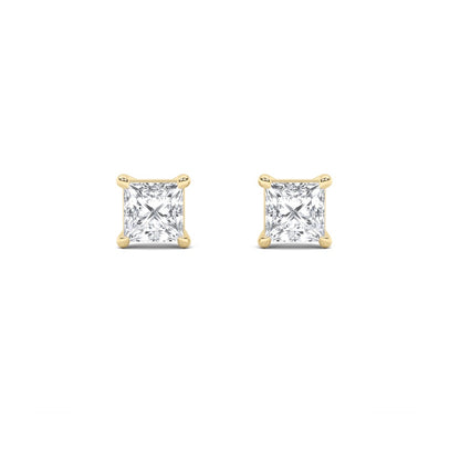 5CTW Princess Shaped Lab Grown Diamond (F/VS) Classic Basket Set Stud Earrings in 14K Gold