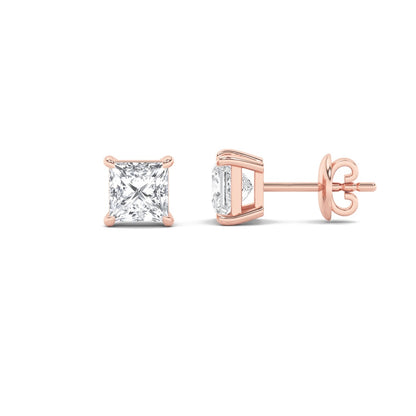 5CTW Princess Shaped Lab Grown Diamond (F/VS) Classic Basket Set Stud Earrings in 14K Gold