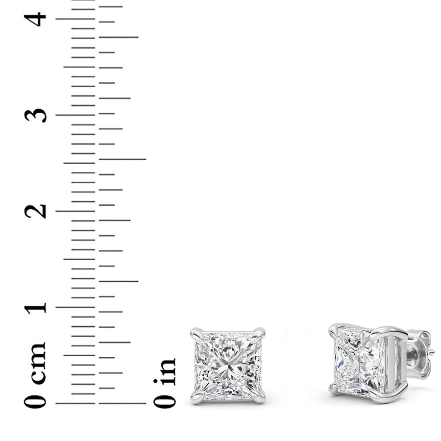 6CTW Princess Shaped Lab Grown Diamond (F/VS) Classic Basket Set Stud Earrings in 14K Gold