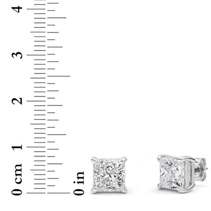 6CTW Princess Shaped Lab Grown Diamond (F/VS) Classic Basket Set Stud Earrings in 14K Gold