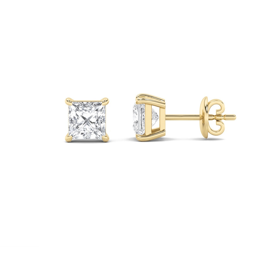 6CTW Princess Shaped Lab Grown Diamond (F/VS) Classic Basket Set Stud Earrings in 14K Gold