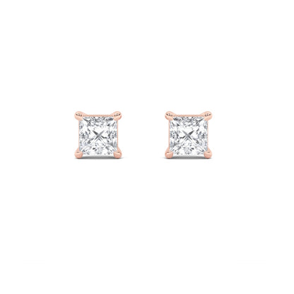 6CTW Princess Shaped Lab Grown Diamond (F/VS) Classic Basket Set Stud Earrings in 14K Gold