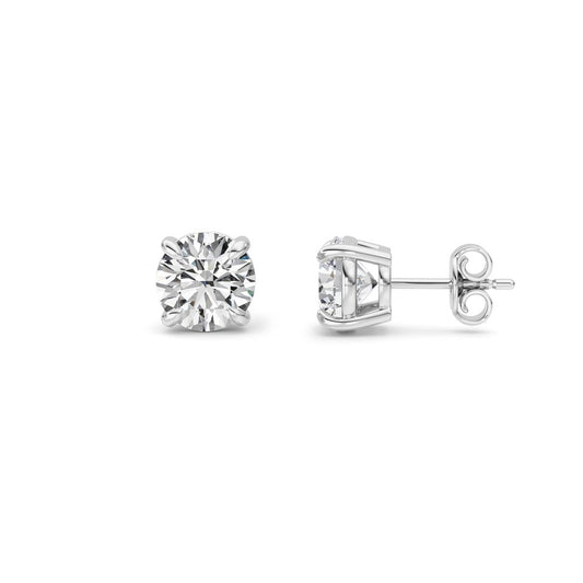 5CTW Round Shaped Lab Grown Diamond (F/VS) Classic Basket Set Stud Earrings in 14K Gold