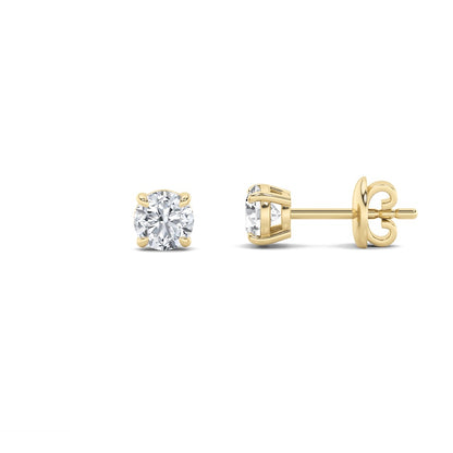 5CTW Round Shaped Lab Grown Diamond (F/VS) Classic Basket Set Stud Earrings in 14K Gold