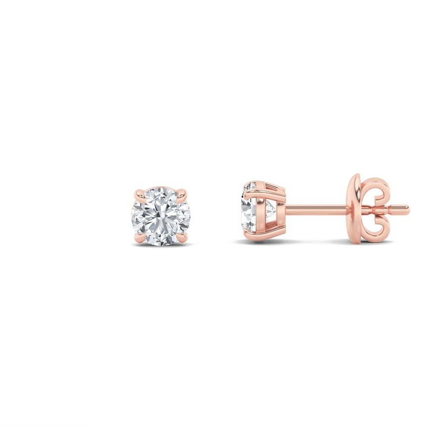 5CTW Round Shaped Lab Grown Diamond (F/VS) Classic Basket Set Stud Earrings in 14K Gold