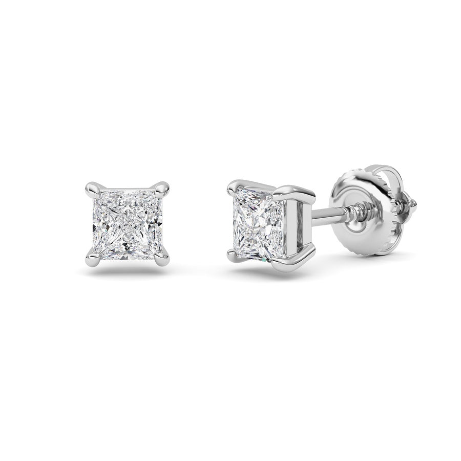 1CTW Princess Shaped Lab Grown Diamond (F/VS) Stud Earrings in 14K Gold