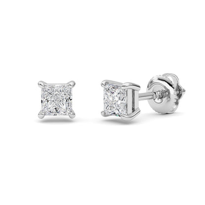 1CTW Princess Shaped Lab Grown Diamond (F/VS) Stud Earrings in 14K Gold