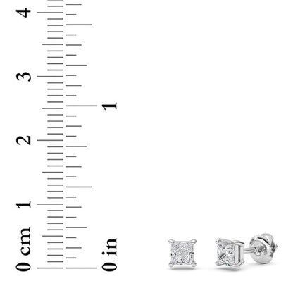 1CTW Princess Shaped Lab Grown Diamond (F/VS) Stud Earrings in 14K Gold