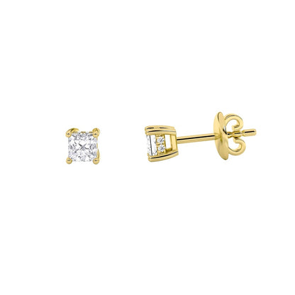 1.25CTW Princess Shaped Lab Grown Diamond (F/VS) Hidden Halo Stud Earrings in 14K Gold