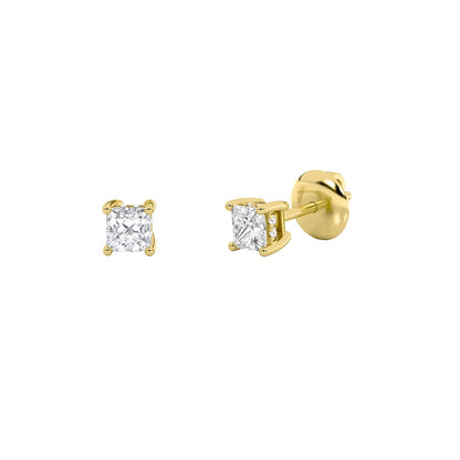 2CTW Princess Shaped Lab Grown Diamond (F/VS) Hidden Halo Stud Earrings in 14K Gold