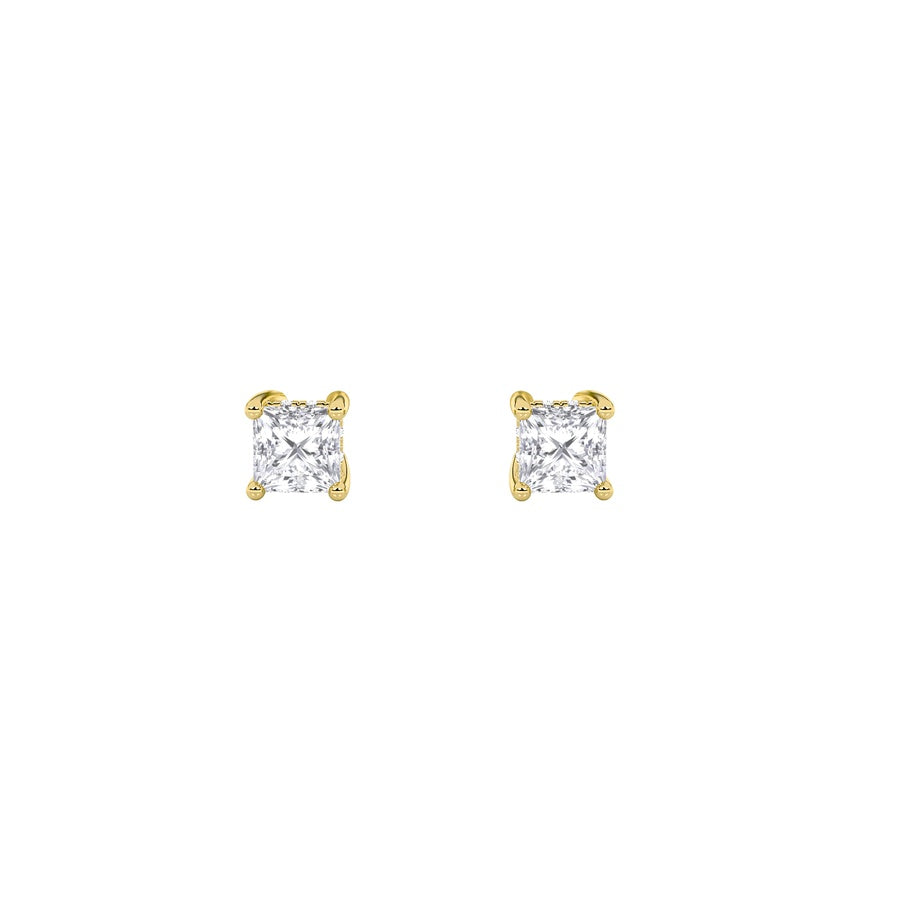 2CTW Princess Shaped Lab Grown Diamond (F/VS) Hidden Halo Stud Earrings in 14K Gold