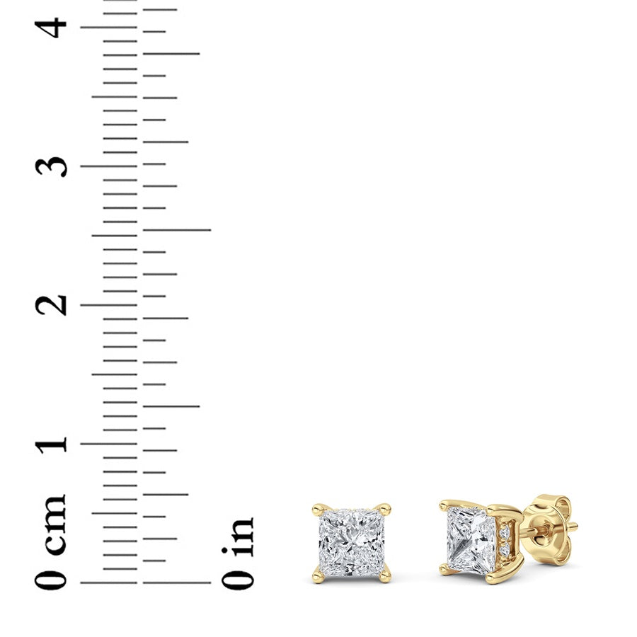 2CTW Princess Shaped Lab Grown Diamond (F/VS) Hidden Halo Stud Earrings in 14K Gold
