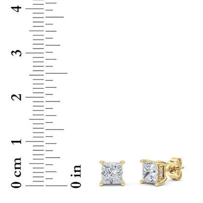 2CTW Princess Shaped Lab Grown Diamond (F/VS) Hidden Halo Stud Earrings in 14K Gold