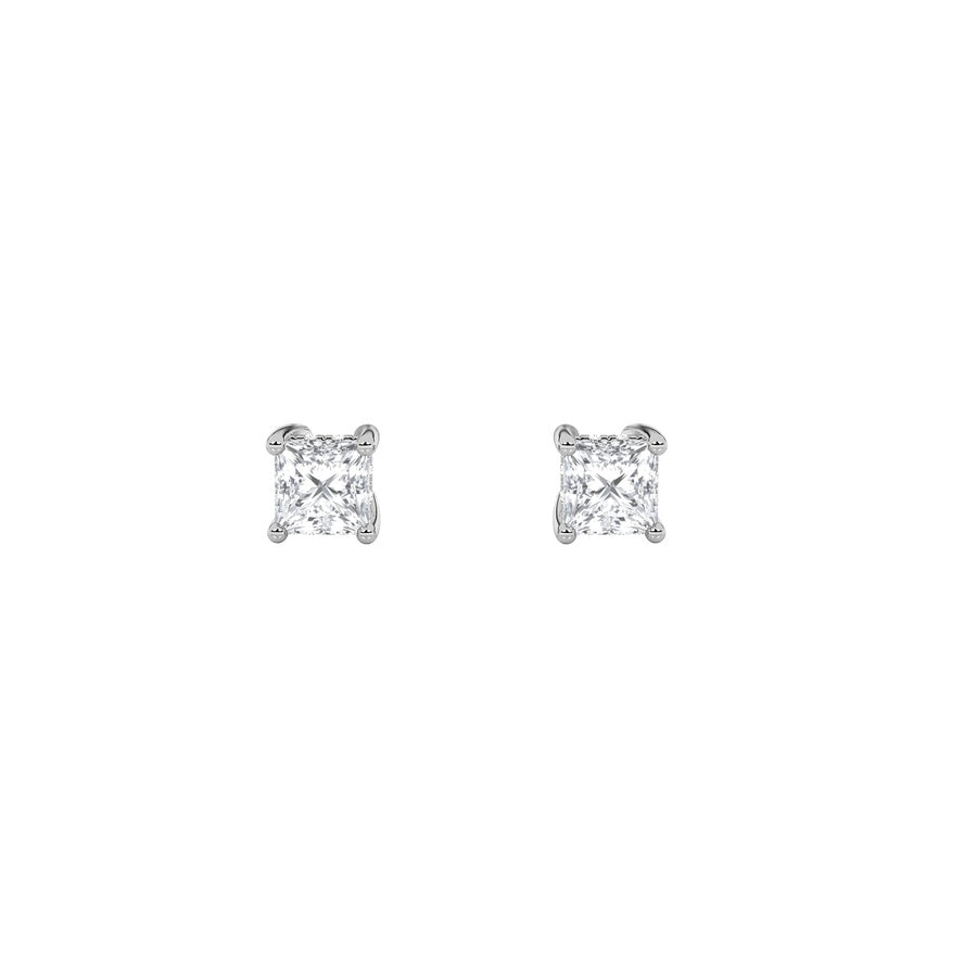 3CTW Princess Shaped Lab Grown Diamond (F/VS) Hidden Halo Stud Earrings in 14K Gold