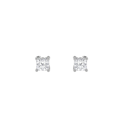 3CTW Princess Shaped Lab Grown Diamond (F/VS) Hidden Halo Stud Earrings in 14K Gold