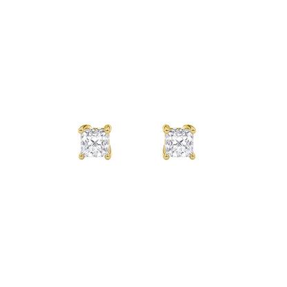 3CTW Princess Shaped Lab Grown Diamond (F/VS) Hidden Halo Stud Earrings in 14K Gold