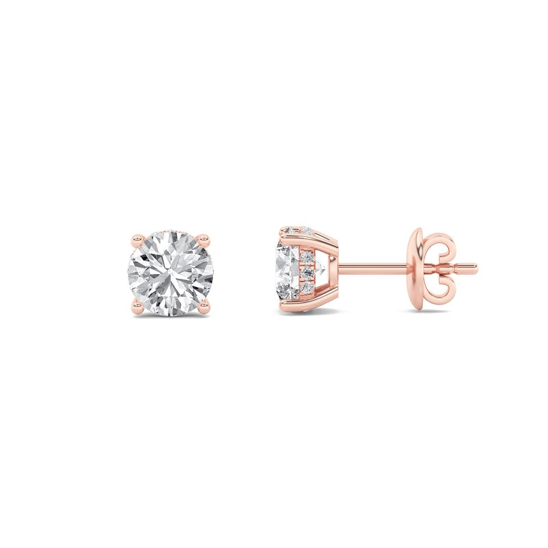 2CTW Round Shaped Lab Grown Diamond (F/VS) Hidden Halo Stud Earrings in 14K Gold