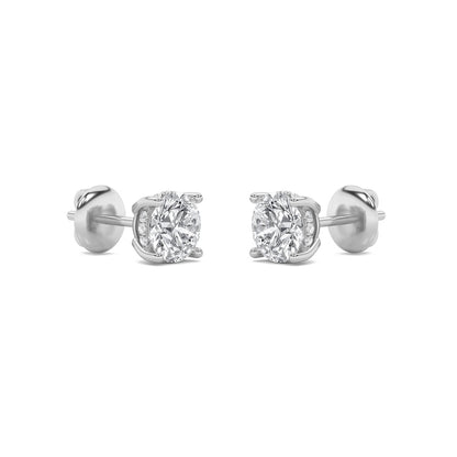3CTW Round Shaped Lab Grown Diamond (F/VS) Hidden Halo Stud Earrings in 14K Gold