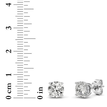 3CTW Round Shaped Lab Grown Diamond (F/VS) Hidden Halo Stud Earrings in 14K Gold
