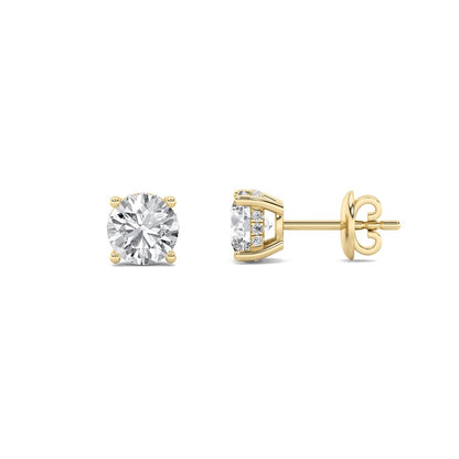 3CTW Round Shaped Lab Grown Diamond (F/VS) Hidden Halo Stud Earrings in 14K Gold
