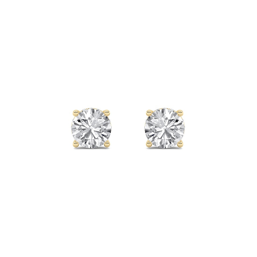 3CTW Round Shaped Lab Grown Diamond (F/VS) Hidden Halo Stud Earrings in 14K Gold