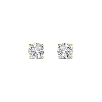 3CTW Round Shaped Lab Grown Diamond (F/VS) Hidden Halo Stud Earrings in 14K Gold