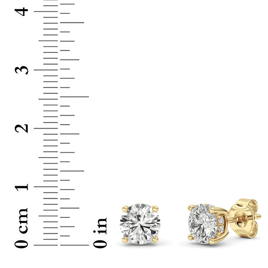 3CTW Round Shaped Lab Grown Diamond (F/VS) Hidden Halo Stud Earrings in 14K Gold