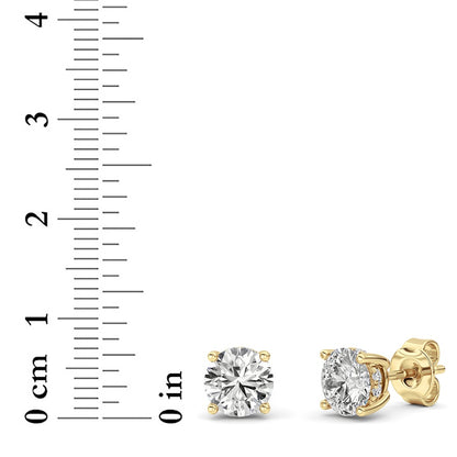 3CTW Round Shaped Lab Grown Diamond (F/VS) Hidden Halo Stud Earrings in 14K Gold