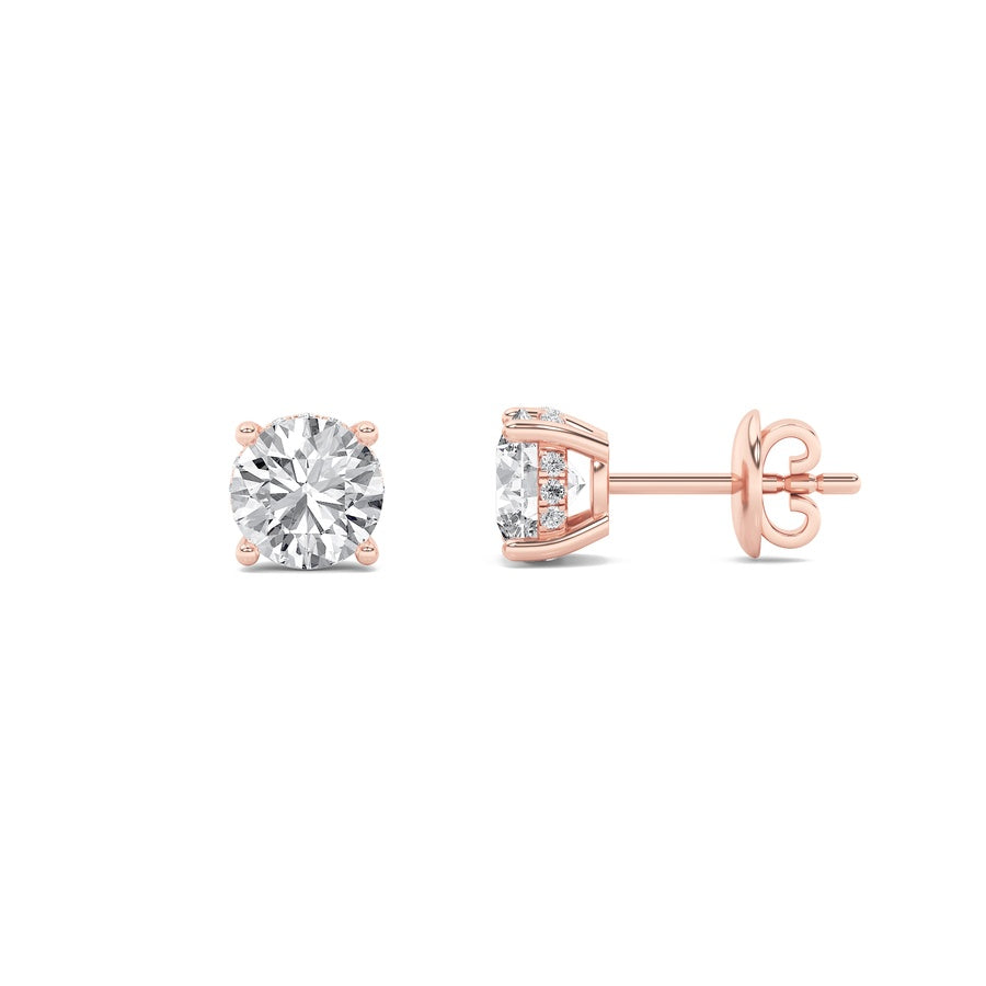 3CTW Round Shaped Lab Grown Diamond (F/VS) Hidden Halo Stud Earrings in 14K Gold