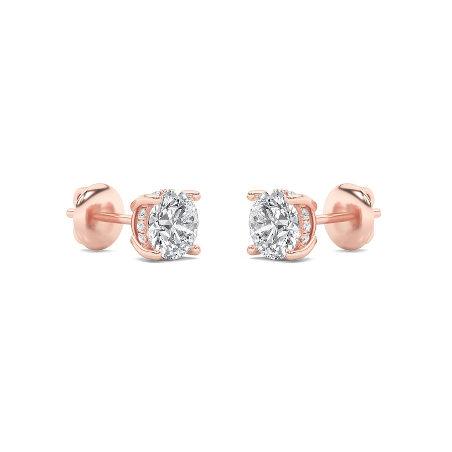 3CTW Round Shaped Lab Grown Diamond (F/VS) Hidden Halo Stud Earrings in 14K Gold