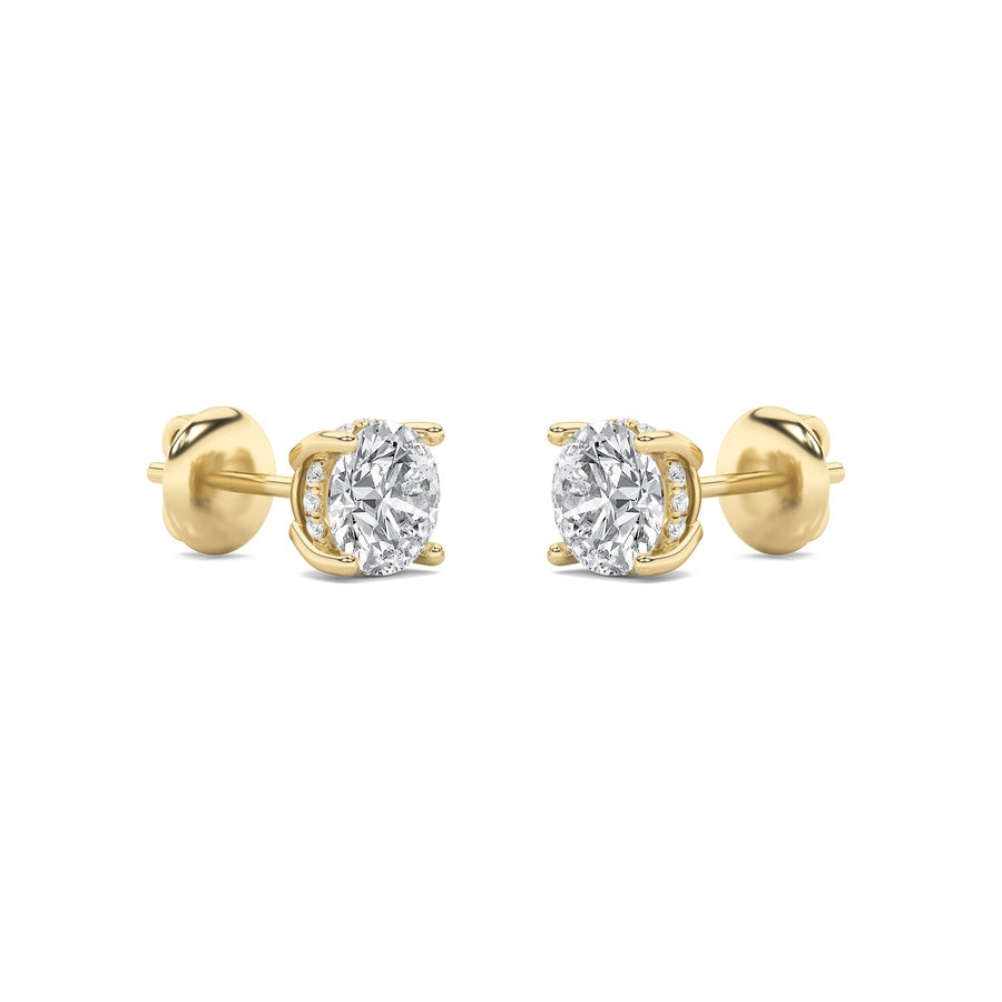 5CTW Round Shaped Lab Grown Diamond (F/VS) Hidden Halo Stud Earrings in 14K Gold