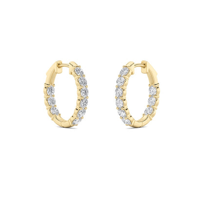 3CTW Round Shaped Lab Grown Diamond (F/VS) Inside Out Hoop Earrings in 14K Gold