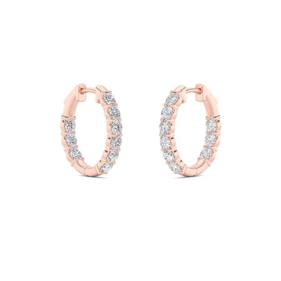 3CTW Round Shaped Lab Grown Diamond (F/VS) Inside Out Hoop Earrings in 14K Gold
