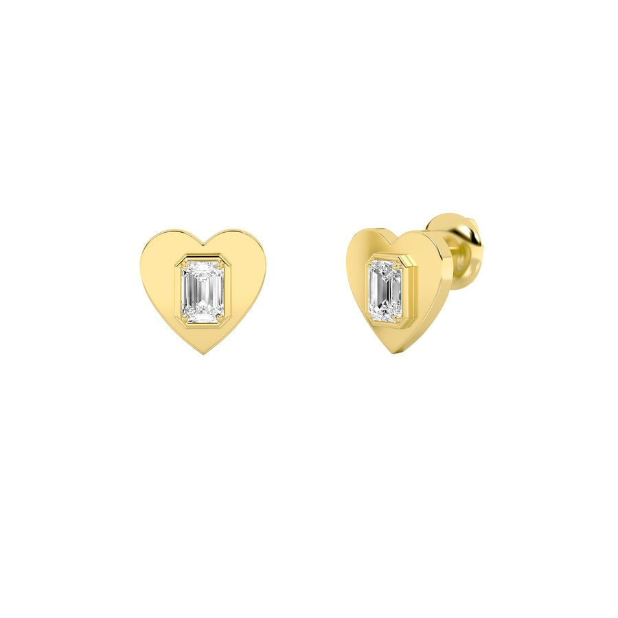 1CTW Emerald Shaped Lab Grown Diamond (F/VS) Heart Shaped Stud Earrings in 14K Gold