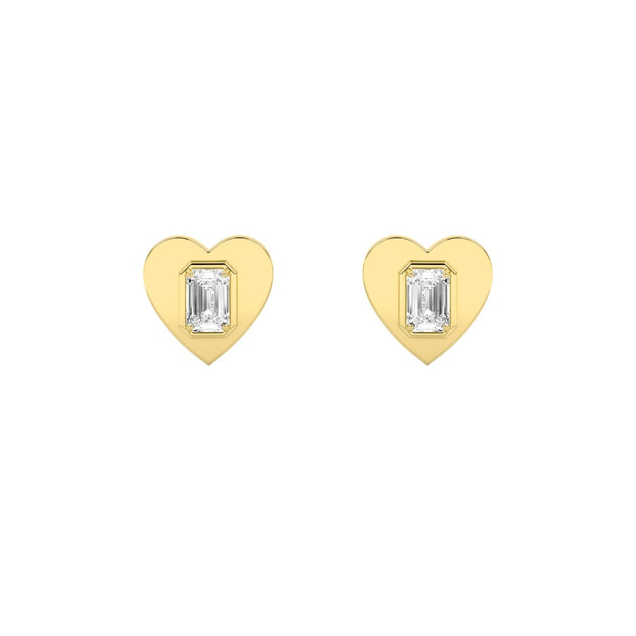 1CTW Emerald Shaped Lab Grown Diamond (F/VS) Heart Shaped Stud Earrings in 14K Gold