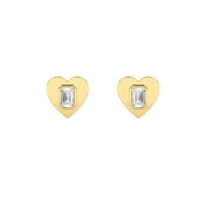 1CTW Emerald Shaped Lab Grown Diamond (F/VS) Heart Shaped Stud Earrings in 14K Gold