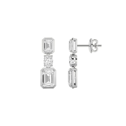3CTW Radiant Shaped Lab Grown Diamond (F/VS) Dangle Earrings in 14K Gold