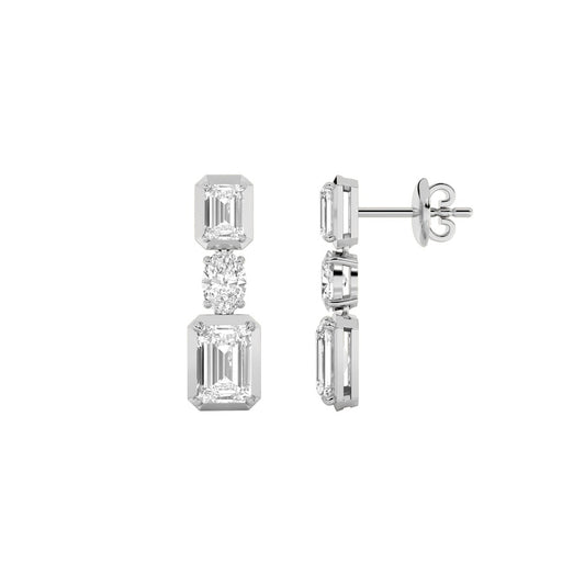 3CTW Radiant Shaped Lab Grown Diamond (F/VS) Dangle Earrings in 14K Gold