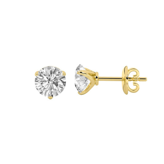4CTW Round Shaped Lab Grown Diamond (F/VS) Stud Earrings in 14K Gold