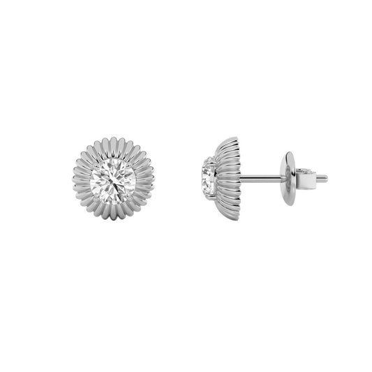 2CTW Round Shaped Lab Grown Diamond (F/VS) Vintage Inspired Stud Earrings in 14K Gold