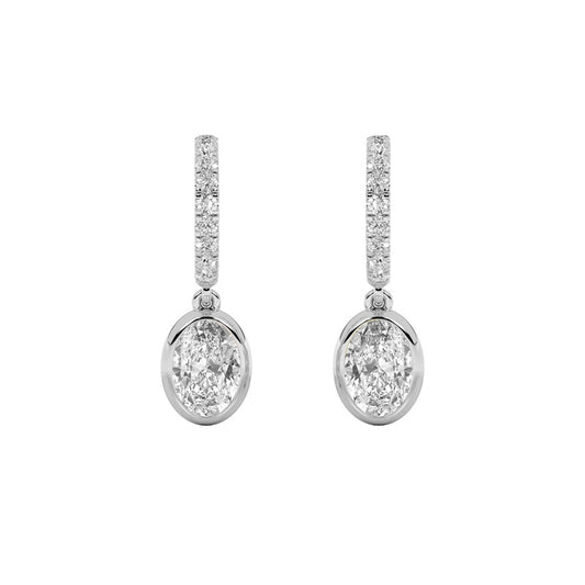 2CTW Oval Shaped Lab Grown Diamond (F/VS) Dangle Earrings in 14K Gold