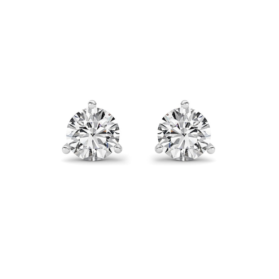 1Cttw Round Shaped Lab Grown Diamond (G/VS) ThreeProng Martini Stud Earrings in 14K White Gold