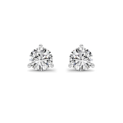 1Cttw Round Shaped Lab Grown Diamond (G/VS) ThreeProng Martini Stud Earrings in 14K White Gold