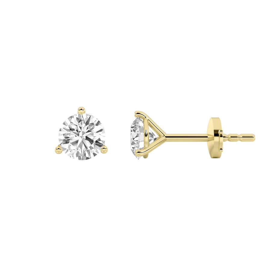1Cttw Round Shaped Lab Grown Diamond (G/VS) ThreeProng Martini Stud Earrings in 14K White Gold