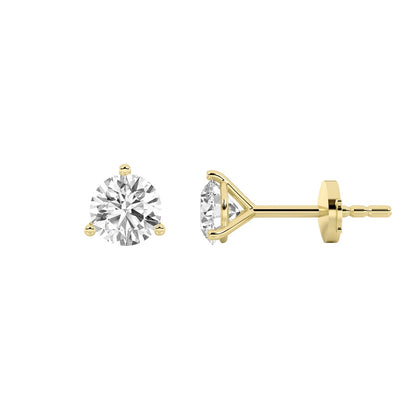 1Cttw Round Shaped Lab Grown Diamond (G/VS) ThreeProng Martini Stud Earrings in 14K White Gold
