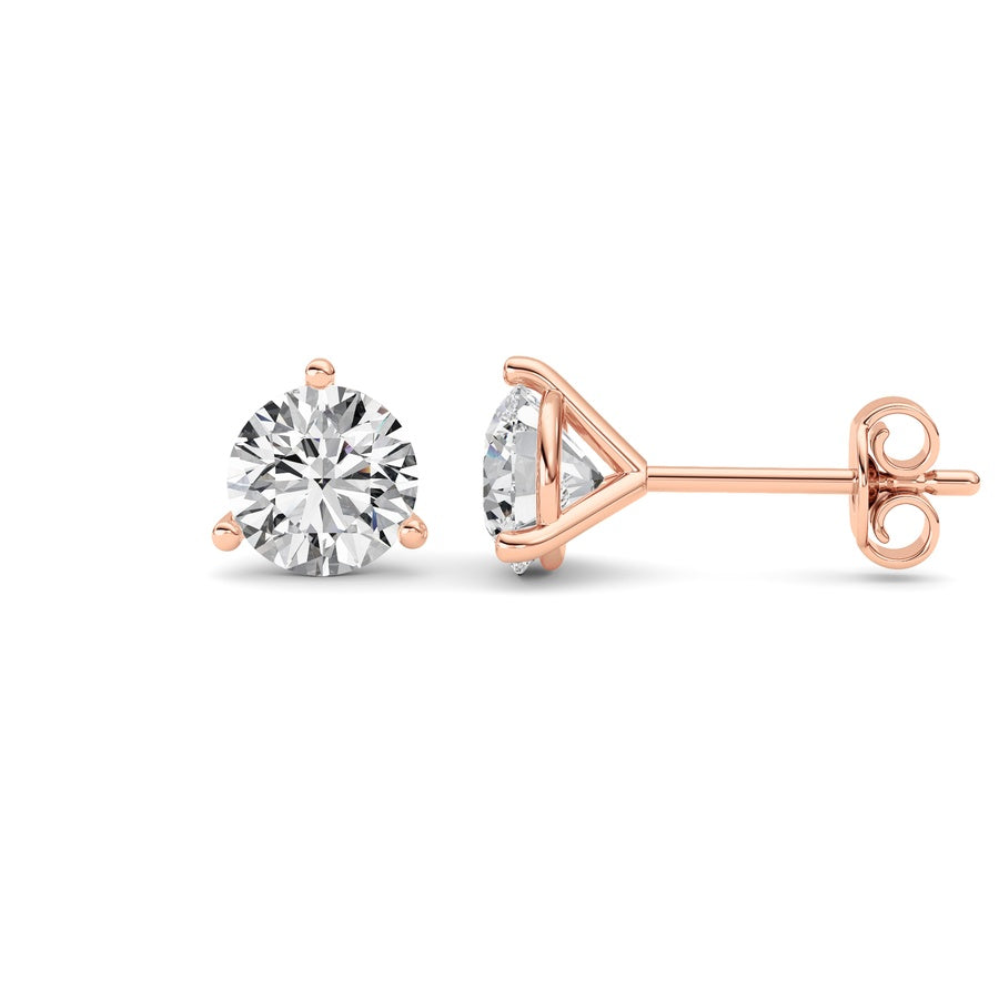 1Cttw Round Shaped Lab Grown Diamond (G/VS) ThreeProng Martini Stud Earrings in 14K White Gold