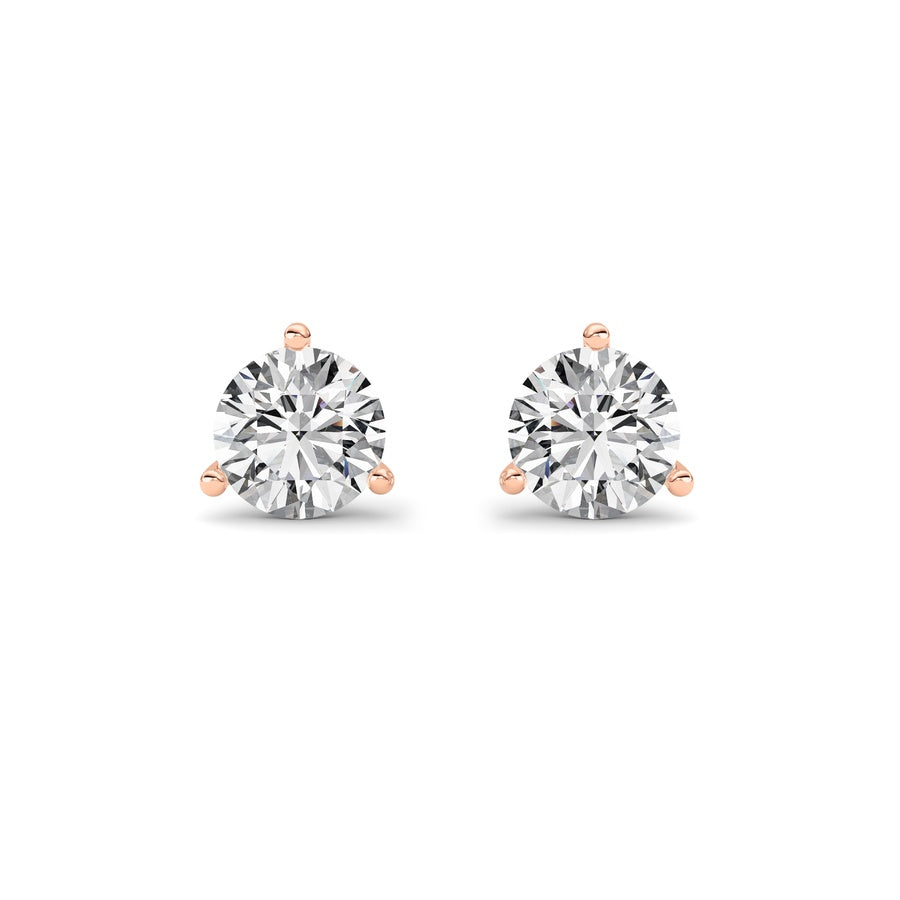 1Cttw Round Shaped Lab Grown Diamond (G/VS) ThreeProng Martini Stud Earrings in 14K White Gold