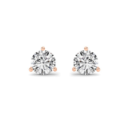 1Cttw Round Shaped Lab Grown Diamond (G/VS) ThreeProng Martini Stud Earrings in 14K White Gold